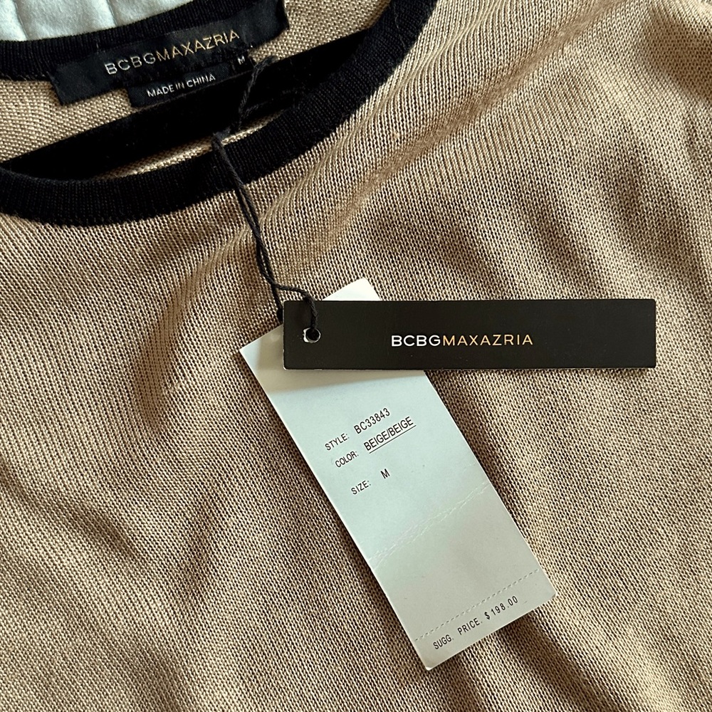 NWT BCBG Pullover Sweater Tan with Black Piping Size M